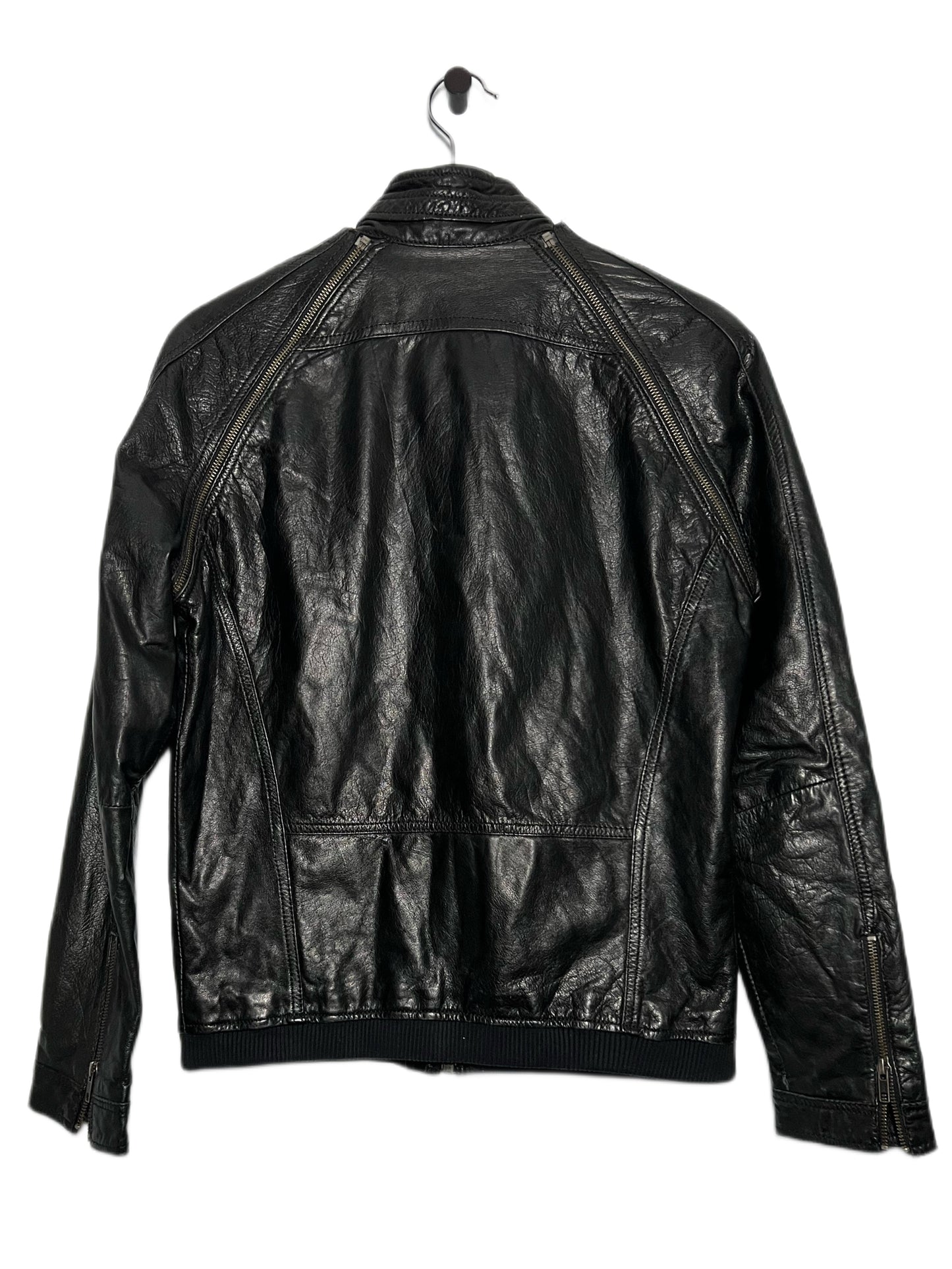 Black Leather Jacket with Removable Sleeves