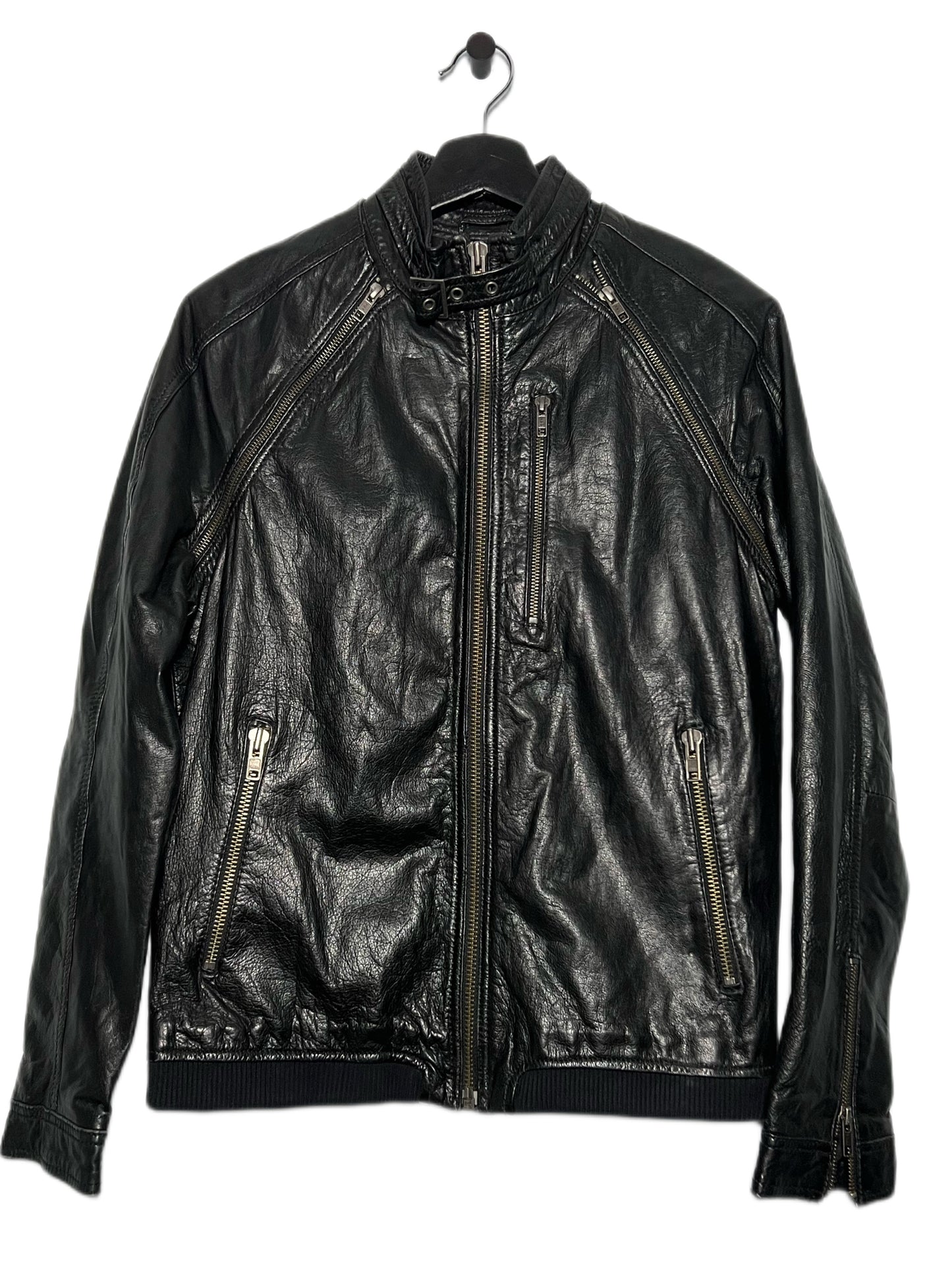 Black Leather Jacket with Removable Sleeves