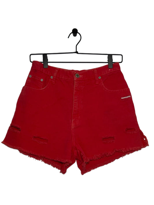 Red Distressed Denim Shorts