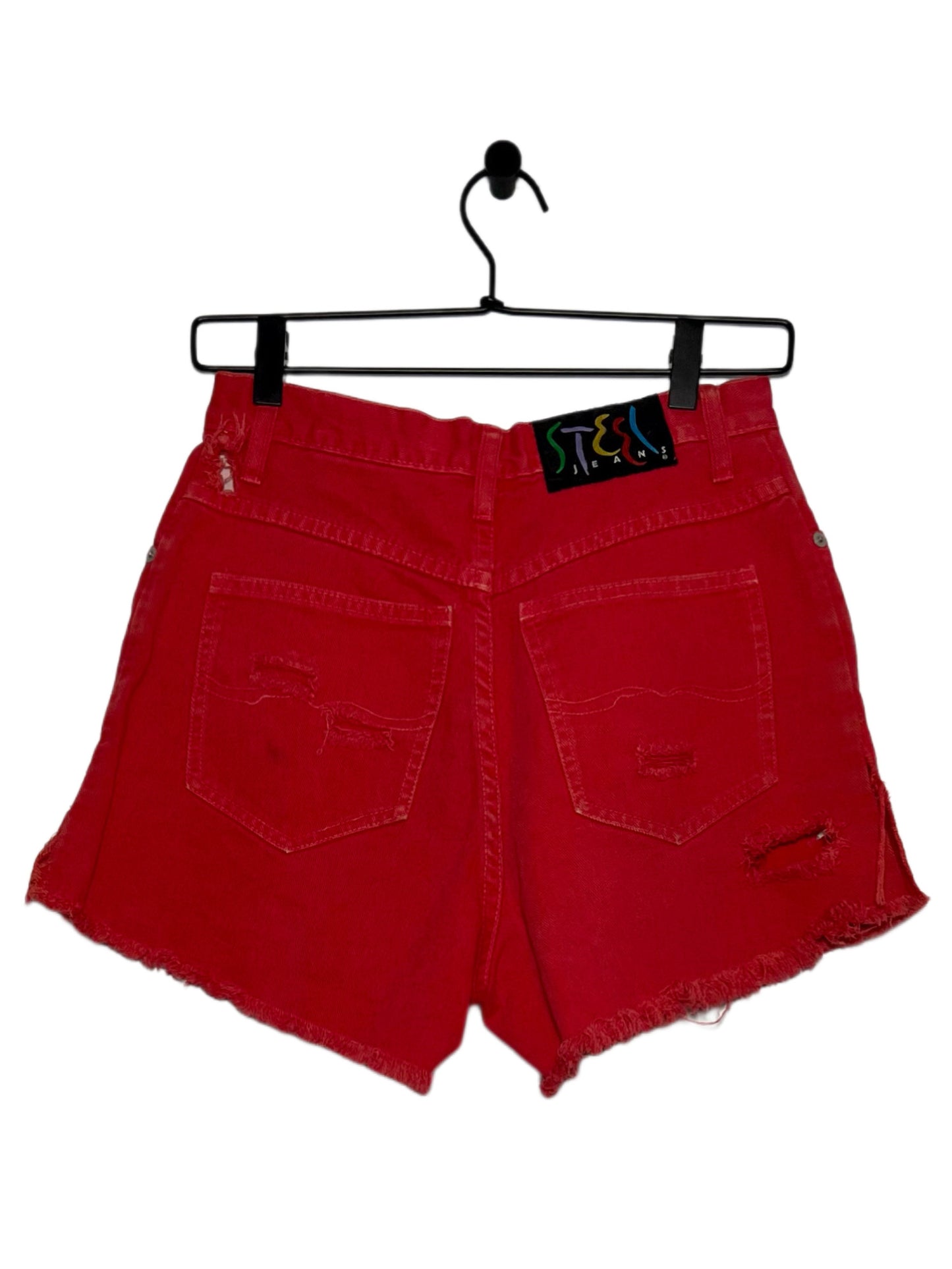 Red Distressed Denim Shorts