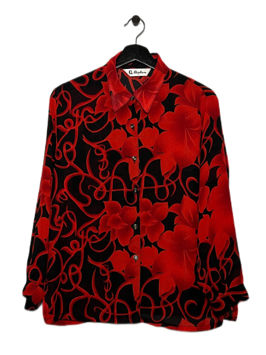 Black and Red Floral Button Up Top