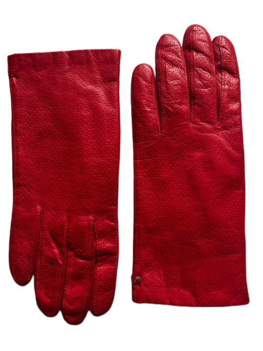 Red Leather Fur Lined Gloves